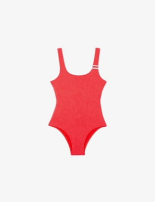The Kooples Womens  X Luz Pepa Scoop-neck Textured Swimsuit In Red