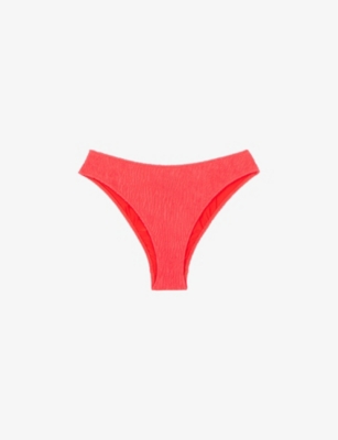 The Kooples Womens  X Luz Noor Mid-rise Textured Bikini Bottoms In Red