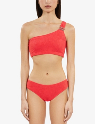 Shop The Kooples Womens  X Luz Victoria Asymmetrical Textured Bikini Top In Red