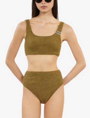 THE KOOPLES WOMENS KAKI THE KOOPLES X LUZ VICTORIA HIGH-RISE TEXTURED BIKINI BOTTOMS 