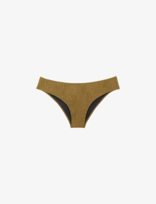 The Kooples Womens  X Luz Noor High-cut Textured Bikini Bottoms In Kaki
