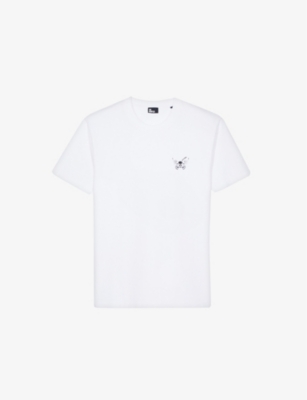 The Kooples Mens White Palm Tree-embroidered Cotton T-shirt In White