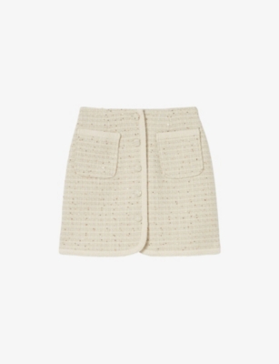 CLAUDIE PIERLOT: Patch-Pocket Button-Down Tweed Mini Skirt