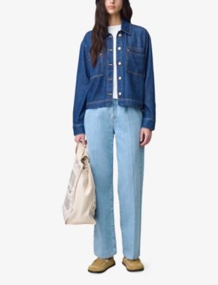 Claudie Pierlot Womens  Logo-embroidered Wide-leg Denim Jeans In Bleus