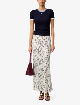 Claudie Pierlot Silk Embroidered Monogram T-shirt In Bleus