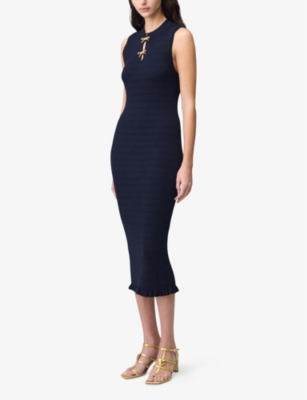 Claudie Pierlot Womens  Bow-embellished Sleeveless Knitted Midi Dress In Bleus