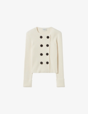 Claudie Pierlot Womens  Button-embellished Double-breasted Wool-blend Cardigan In Naturels