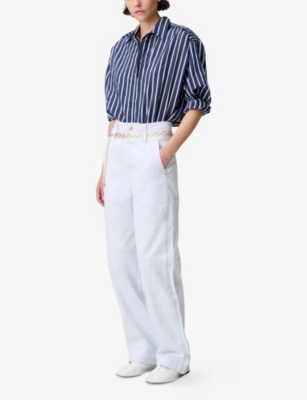 CLAUDIE PIERLOT: Double-Waistband Faded-Wash Denim Jeans