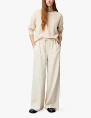 Stripe-Pattern Wide-Leg Woven Trousers