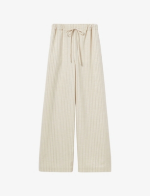 Stripe-Pattern Wide-Leg Woven Trousers