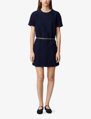 Claudie Pierlot Womens Stripe-pattern Shift-silhouette Cotton-blend Mini Dress Bleus In Bleus