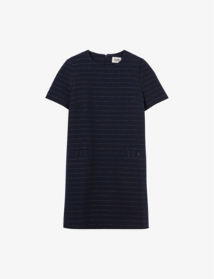 Claudie Pierlot Womens Stripe-pattern Shift-silhouette Cotton-blend Mini Dress Bleus In Bleus