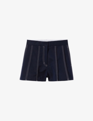 Claudie Pierlot Womens Bleus Contrast-stitch Pleated Cotton-blend Shorts In Bleus