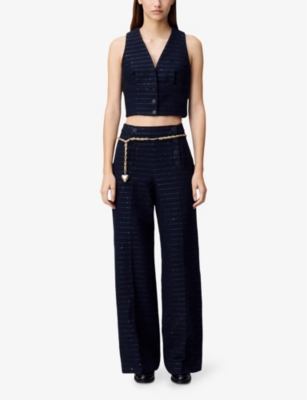 Claudie Pierlot Womens Metallic-stripe Sleeveless Cotton-blend Blazer Bleus In Bleus
