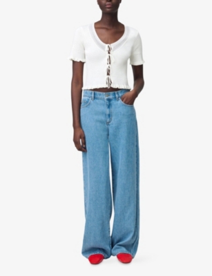 Claudie Pierlot Womens Naturels Tie-front Cropped Stretch-knit Top In Naturels