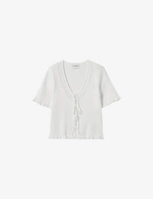 Claudie Pierlot Womens Naturels Tie-front Cropped Stretch-knit Top In Naturels
