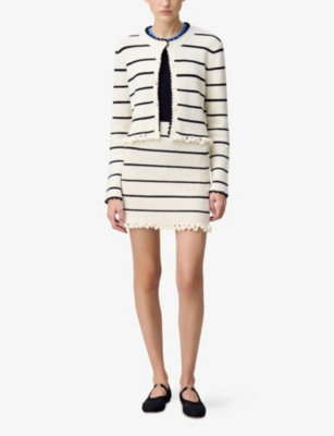 CLAUDIE PIERLOT: Striped Fringed-Trim Cotton-Blend Knitted Mini Skirt