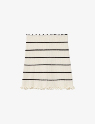 CLAUDIE PIERLOT: Striped Fringed-Trim Cotton-Blend Knitted Mini Skirt