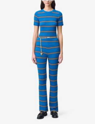 Claudie Pierlot Womens Bleus Striped Short-sleeved Knitted Top Xs In Bleus