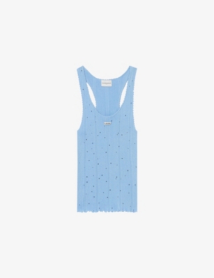 Claudie Pierlot Womens Bleus Dot-pattern Scoop-neck Cotton-jersey Vest Top In Bleus