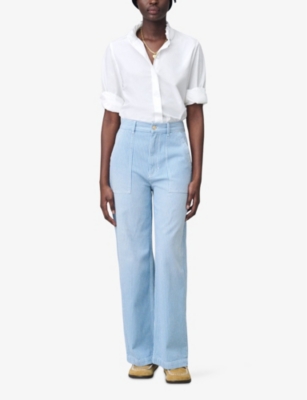 CLAUDIE PIERLOT WOMENS DENIM - JEAN WIDE-LEG HIGH-RISE STRIPED DENIM JEANS 