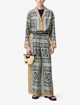 Claudie Pierlot Womens Printed Wide-leg High-rise Satin Trousers Divers In Divers