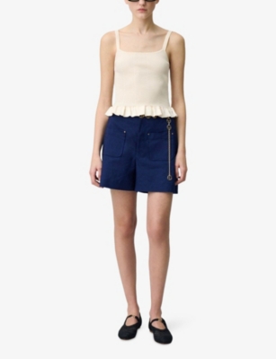 Claudie Pierlot Womens Jaunes / Oranges Square-neck Ribbed Knitted Top Xs In Jaunes / Oranges