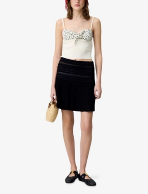 Claudie Pierlot Womens  Tie-front Cropped Knitted Top In Naturels