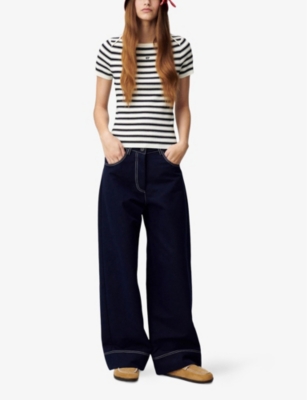 Claudie Pierlot Womens Naturels Logo-embroidered Short-sleeve Knitted T-shirt In Naturels