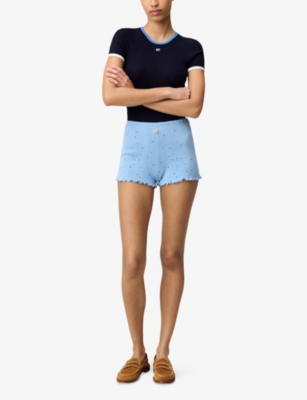 Claudie Pierlot Womens  Polka-dot Fine-knit Cotton Shorts In Bleus