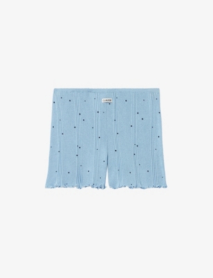 Claudie Pierlot Womens  Polka-dot Fine-knit Cotton Shorts In Bleus