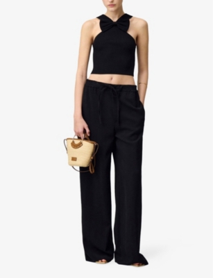 Claudie Pierlot Womens  Bow-front Sleeveless Fine-knit Top In Noir / Gris