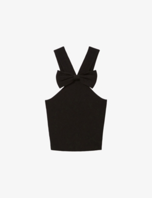 Claudie Pierlot Womens  Bow-front Sleeveless Fine-knit Top In Noir / Gris