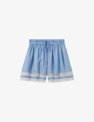 Shop Claudie Pierlot Womens Divers Striped Lace-trim Ramie Shorts