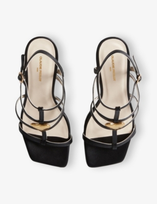 Claudie Pierlot Leather Heart Heeled Sandals 75 In Noir / Gris