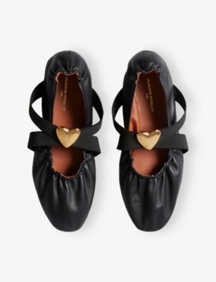 Claudie Pierlot Womens  Heart-plaque Leather Ballet Flats In Noir / Gris