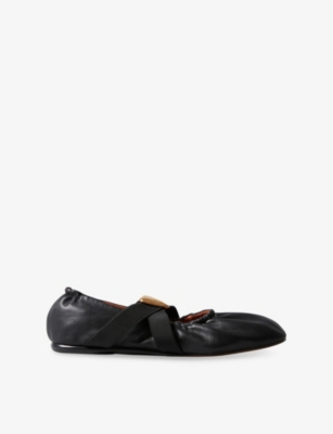 Claudie Pierlot Womens  Heart-plaque Leather Ballet Flats In Noir / Gris