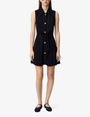 Claudie Pierlot Womens  Sleeveless Belted Woven Mini Dress In Noir / Gris