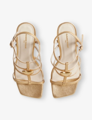 CLAUDIE PIERLOT: Heart-Plaque Strappy Metallic Heeled Leather Sandals
