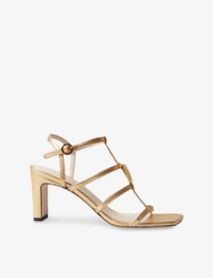CLAUDIE PIERLOT: Heart-Plaque Strappy Metallic Heeled Leather Sandals