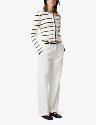 CLAUDIE PIERLOT: Stripe Fine-Knit Cotton-Blend Cardigan
