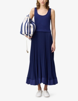 Claudie Pierlot Womens Bleus Scoop-neck Pleated-skirt Cotton Maxi Dress In Bleus