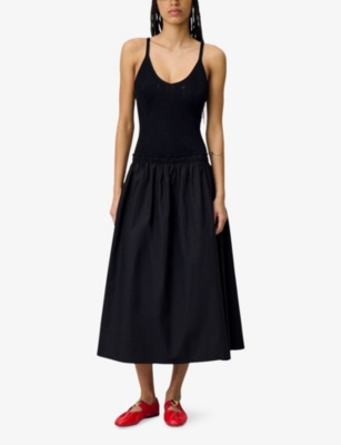 CLAUDIE PIERLOT: Crochet-Bodice Pleated Cotton and Woven Midi Dress