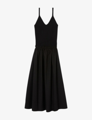 CLAUDIE PIERLOT: Crochet-Bodice Pleated Cotton and Woven Midi Dress