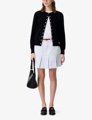 Claudie Pierlot Womens  Pleated-hem Denim Mini Skirt In Bleus