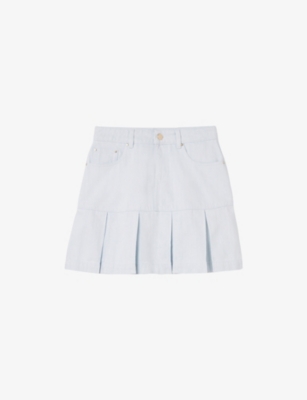 Claudie Pierlot Womens  Pleated-hem Denim Mini Skirt In Bleus