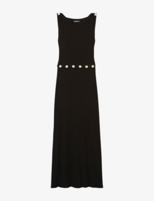 Claudie Pierlot Button-trim Midi Dress In Noir / Gris