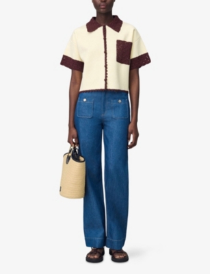 Claudie Pierlot Womens Divers Crochet-trim Short-sleeved Stretch-knit Shirt In Divers