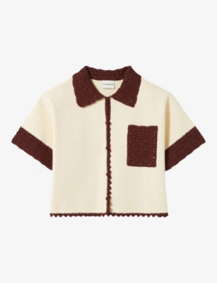 Claudie Pierlot Womens Divers Crochet-trim Short-sleeved Stretch-knit Shirt In Divers