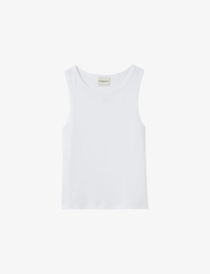 Claudie Pierlot Womens Naturels Logo-embroidered Sleeveless Cotton-jersey Top In Naturels